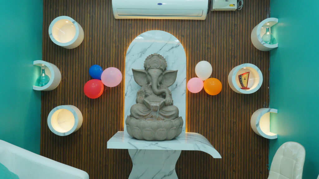 Clean and modern reception area at Arumeen Aesthetic Centere Hair Clinic in Thillai Nagar, Trichy, for hair transplant, PRP therapy, and hair loss treatment patients.
